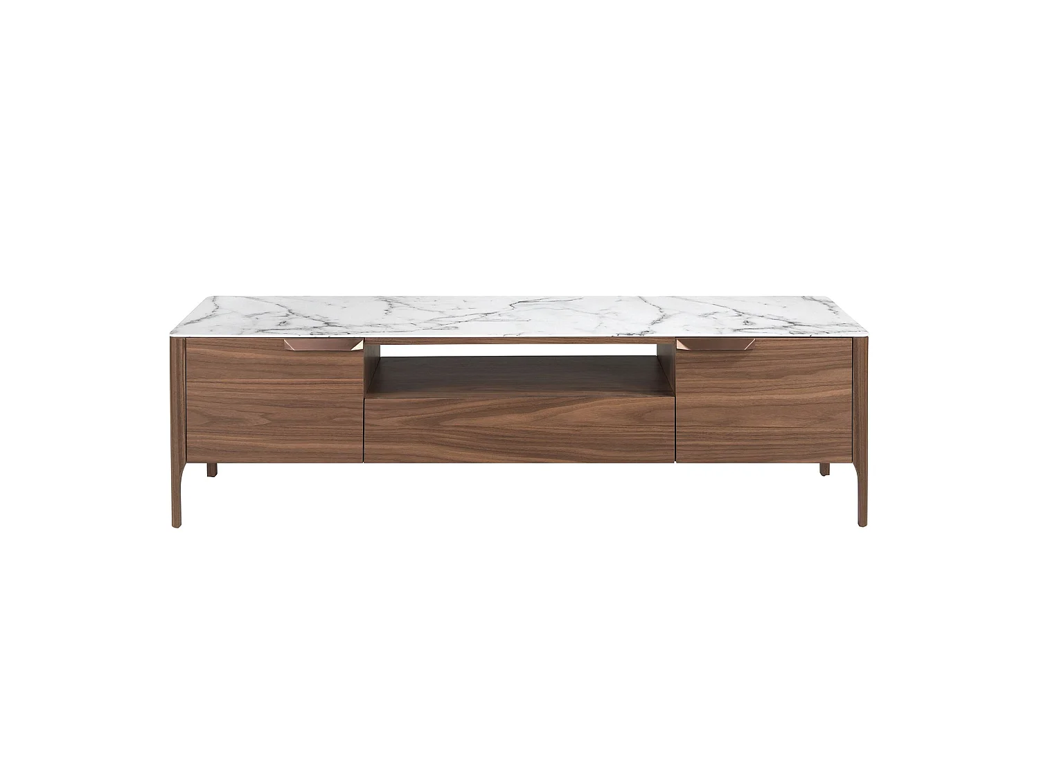 Meuble TV en noyer avec plateau en verre imitation marbre 3078 ANGEL CERDA
