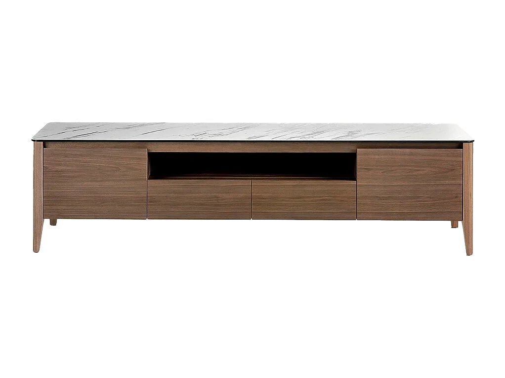 Unidade de TV com estrutura de madeira folheada a nogueira com portas  3083