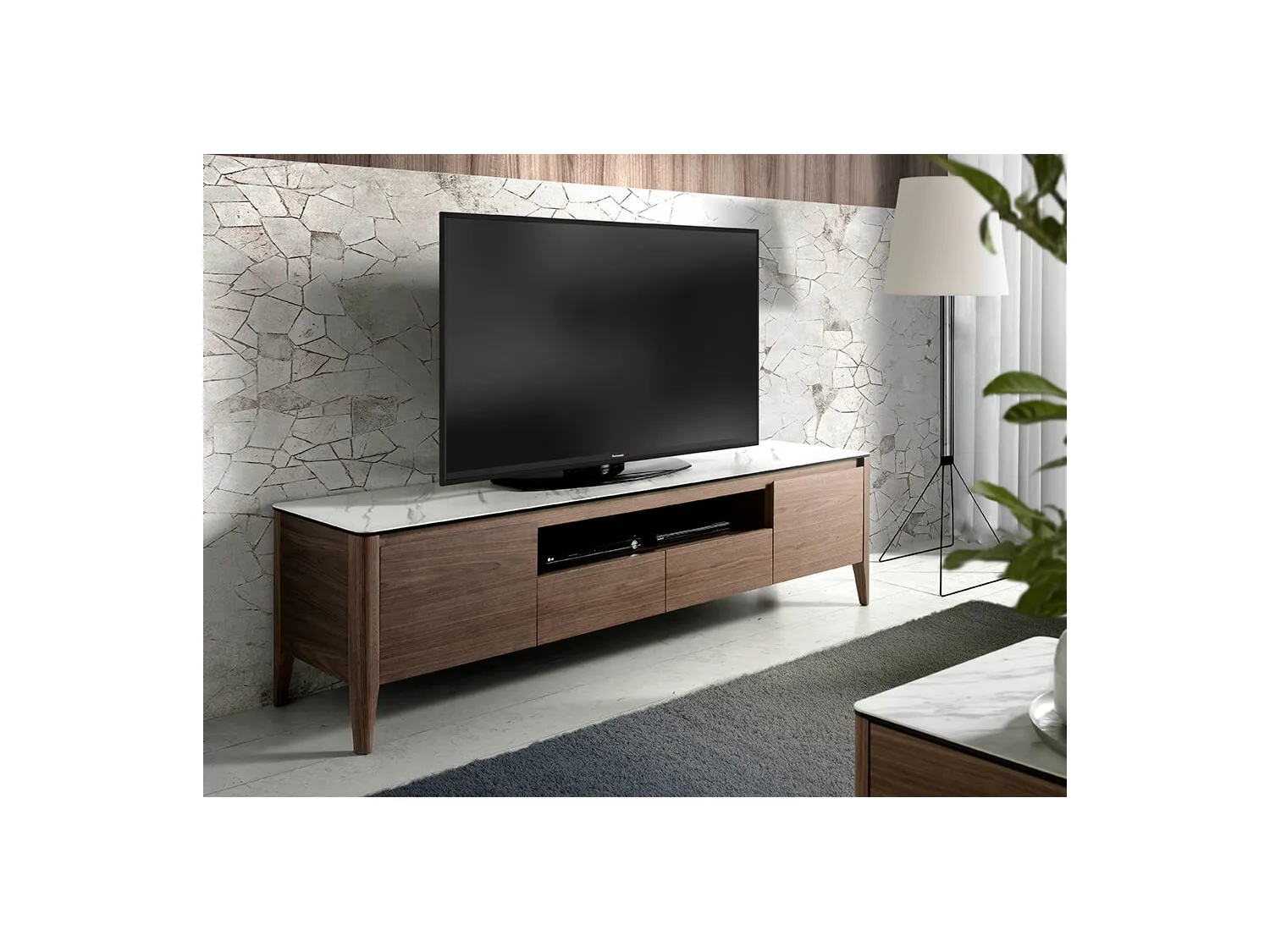 Meuble TV en bois de noyer et porcelaine 3083 ANGEL CERDA