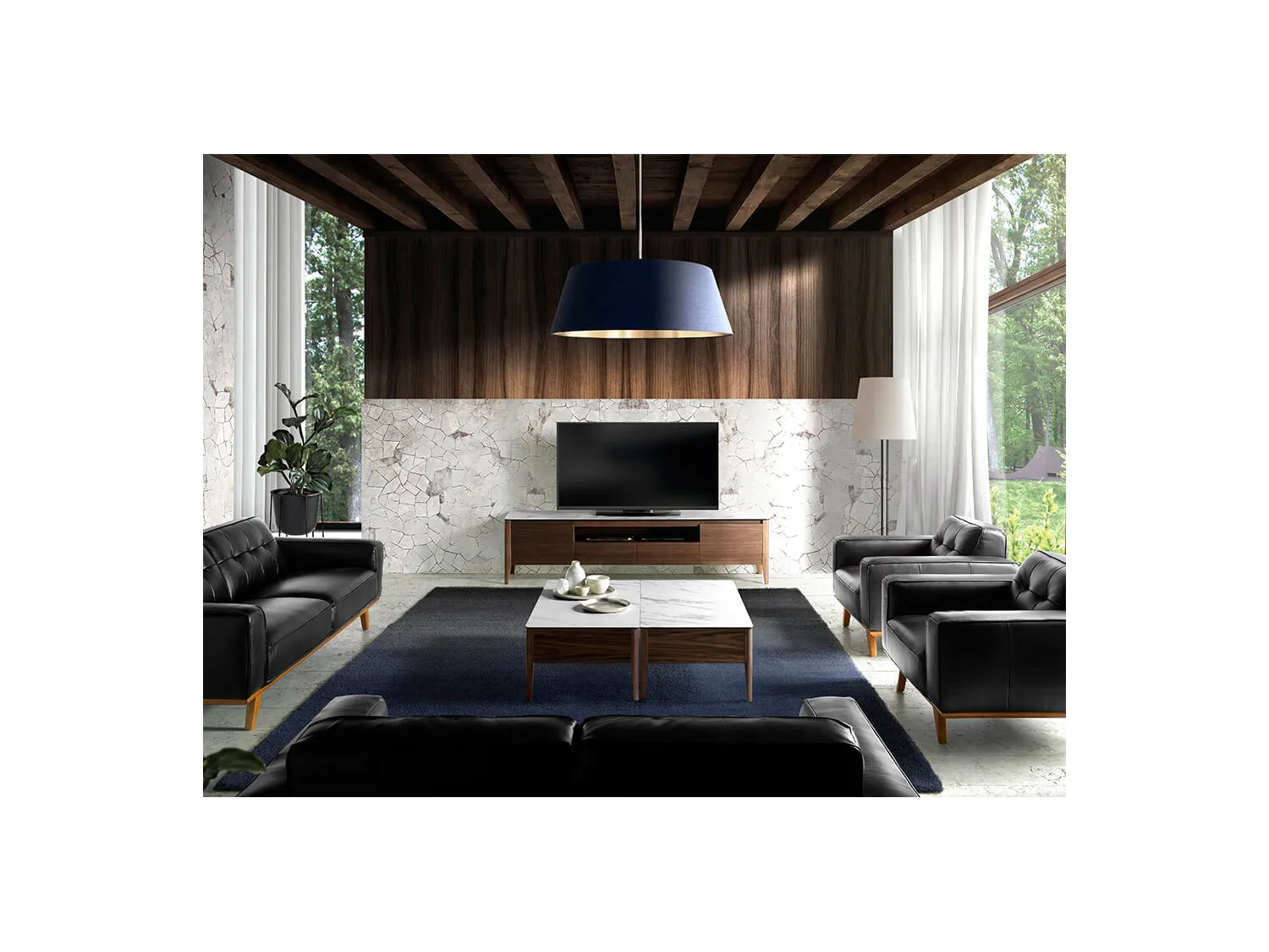 Meuble TV en bois de noyer et porcelaine 3083 ANGEL CERDA
