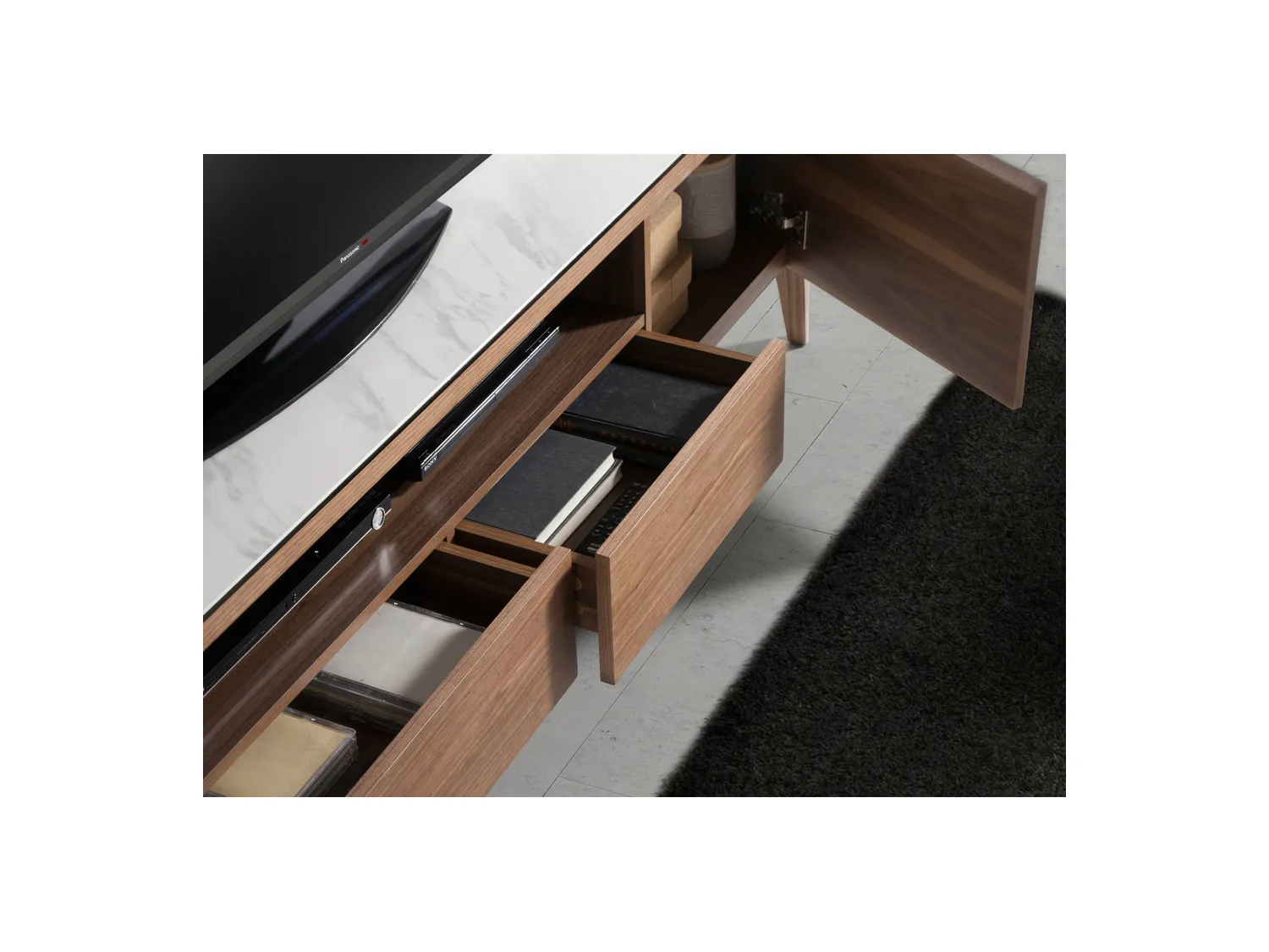 Meuble TV en bois de noyer et porcelaine 3083 ANGEL CERDA