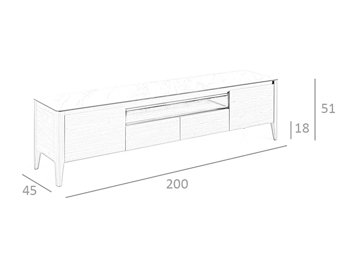 Meuble TV en noyer avec plateau en verre imitation marbre 3083 ANGEL CERDA