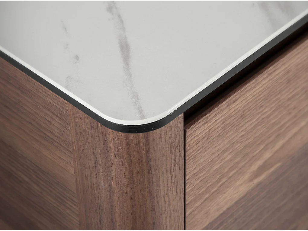 Meuble TV en noyer avec plateau en verre imitation marbre 3083 ANGEL CERDA