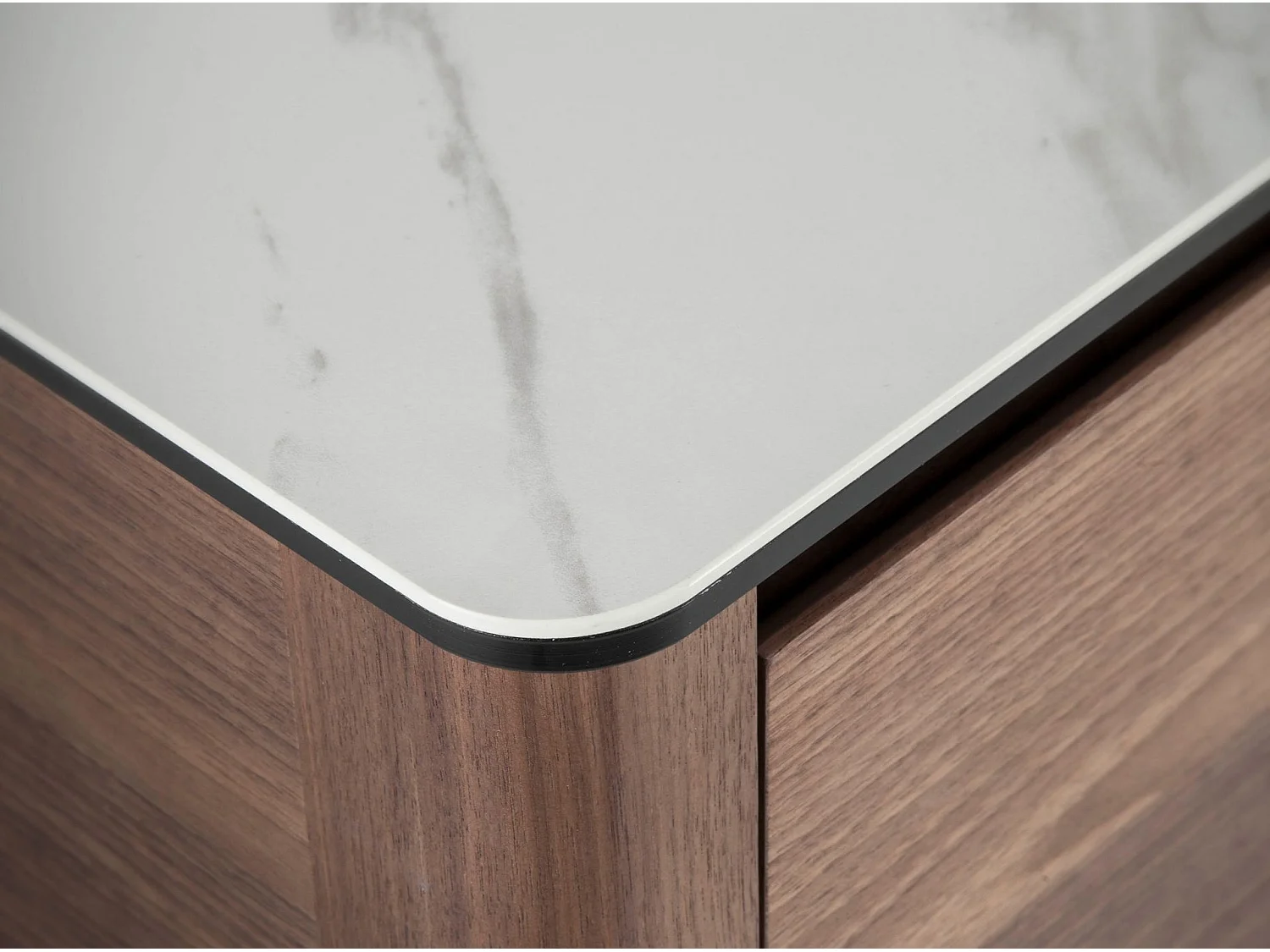 Meuble TV en noyer avec plateau en verre imitation marbre 3083 ANGEL CERDA