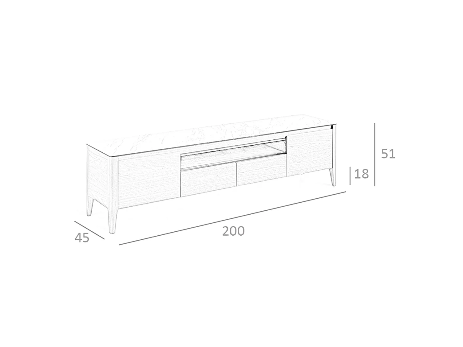 Meuble TV en noyer avec plateau en verre imitation marbre 3083 ANGEL CERDA