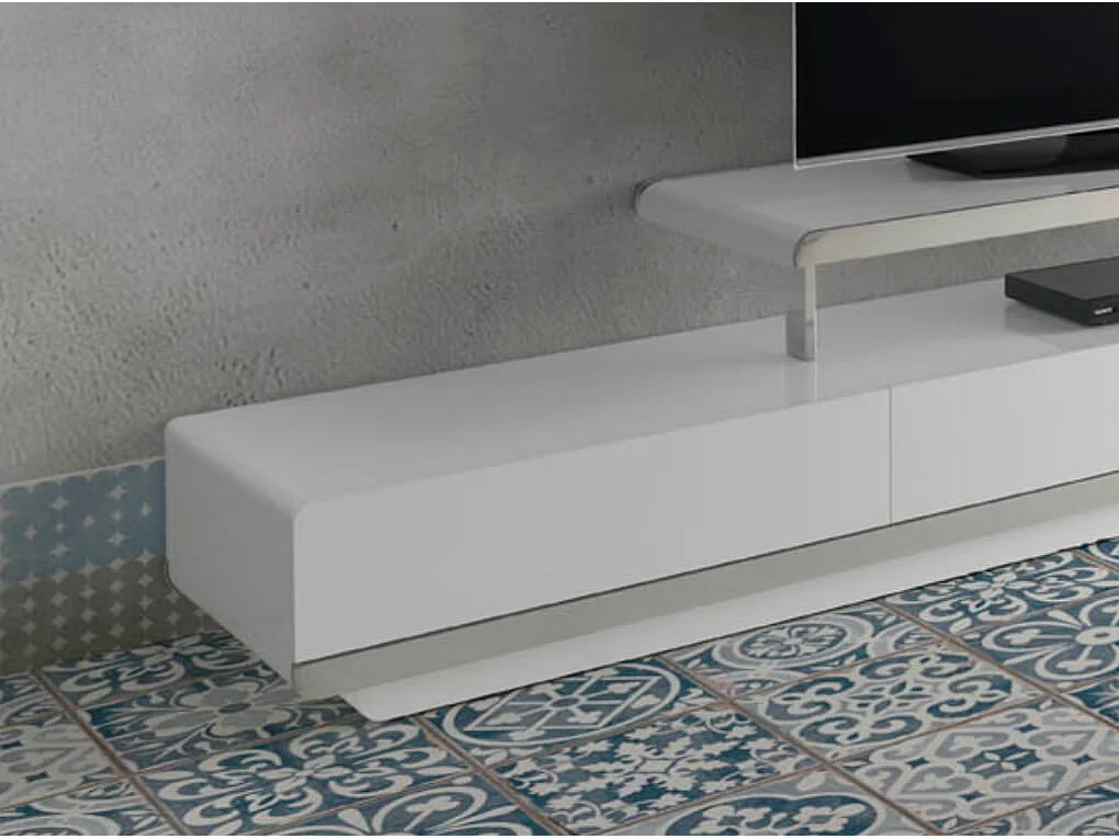 Meuble TV en bois blanc et acier chromé 3042 ANGEL CERDA