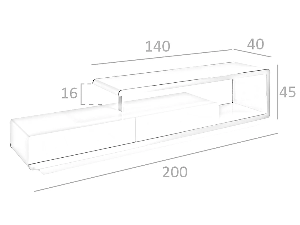 Meuble TV en bois blanc et acier chromé 3042 ANGEL CERDA