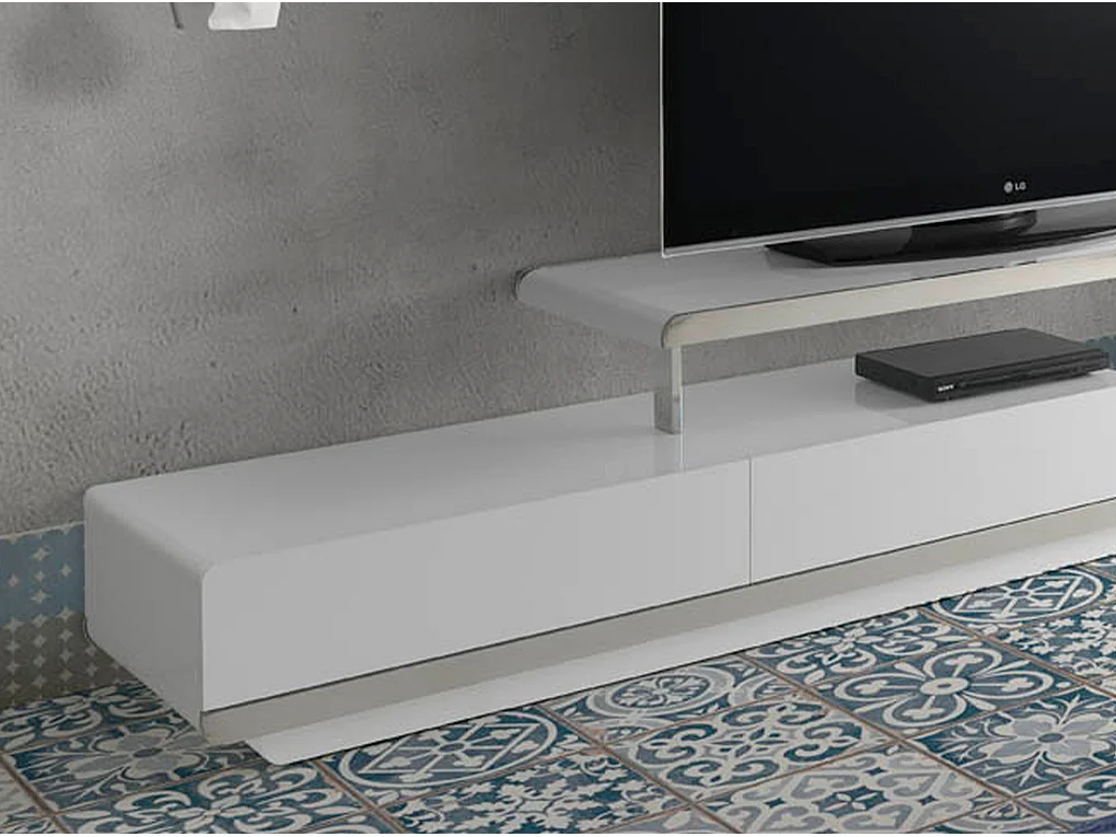 Meuble TV en bois blanc et acier chromé 3042 ANGEL CERDA