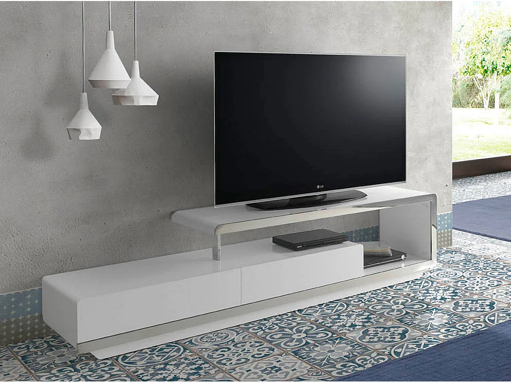 Meuble TV en bois blanc avec base en acier chromé et base en acier chromé 3042 ANGEL CERDA