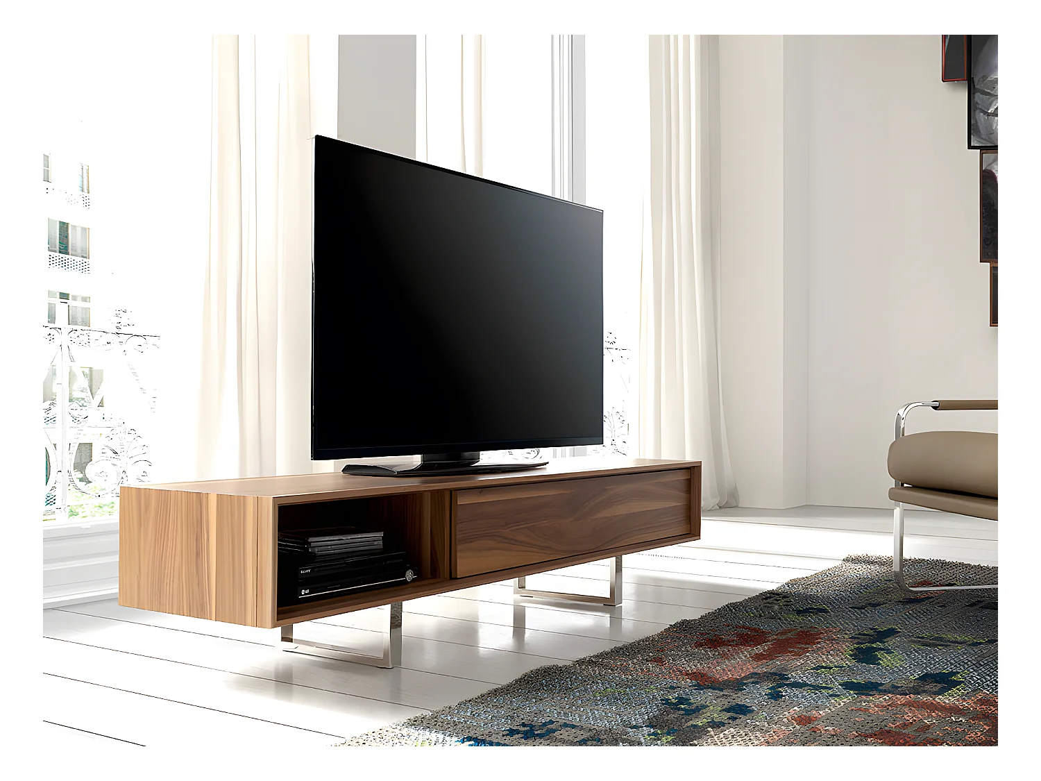 Mobile TV in legno di noce e acciaio cromato   3043 ANGEL CERDA