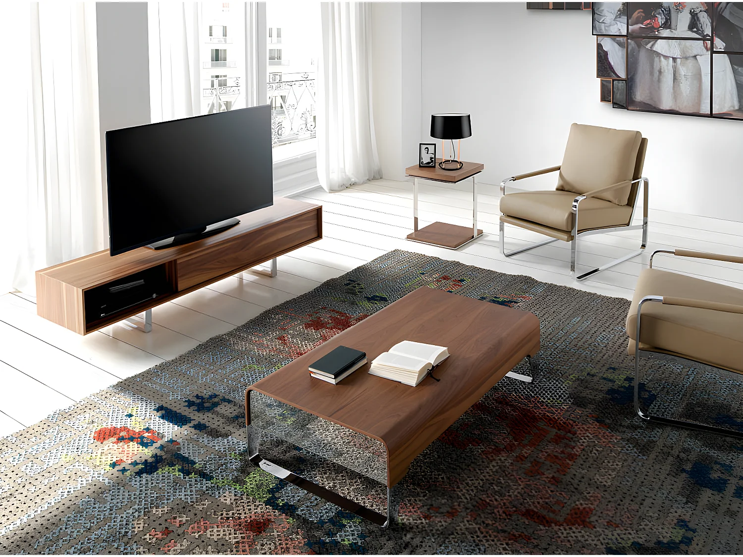 Mobile TV in legno di noce e acciaio cromato   3043 ANGEL CERDA