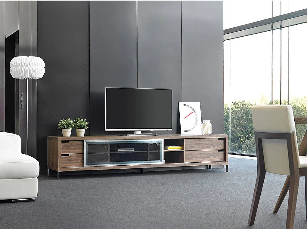 Mueble TV nogal y cajones cristal  3044 ANGEL CERDA