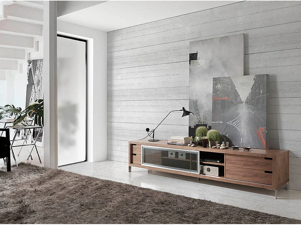 Mueble TV nogal y cajones cristal  3044 ANGEL CERDA