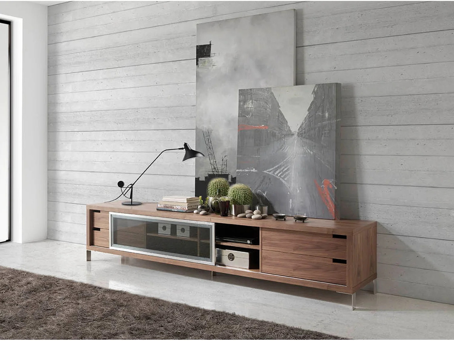 Mueble TV nogal y cajones cristal  3044 ANGEL CERDA