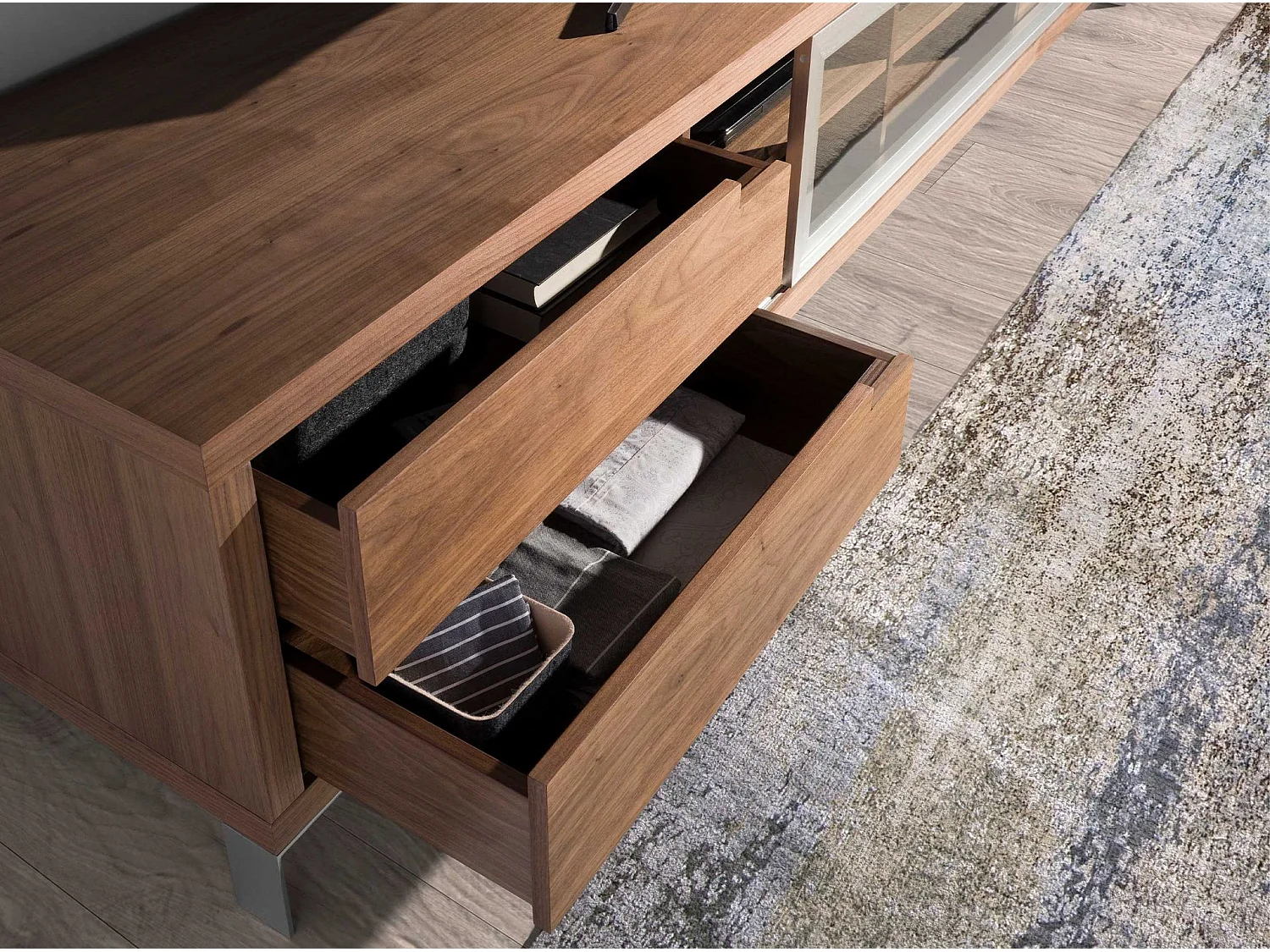 Stojak TV orzech i chromowana stal