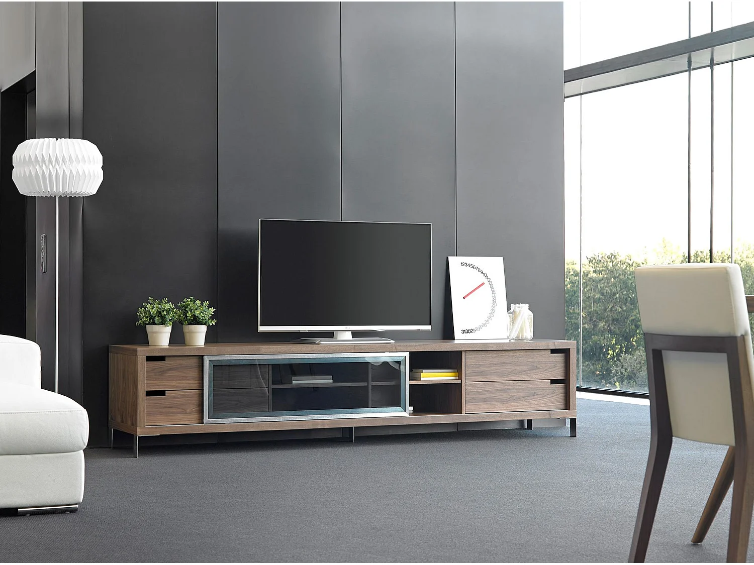 Meuble TV noyer et acier chromé 3044 ANGEL CERDA