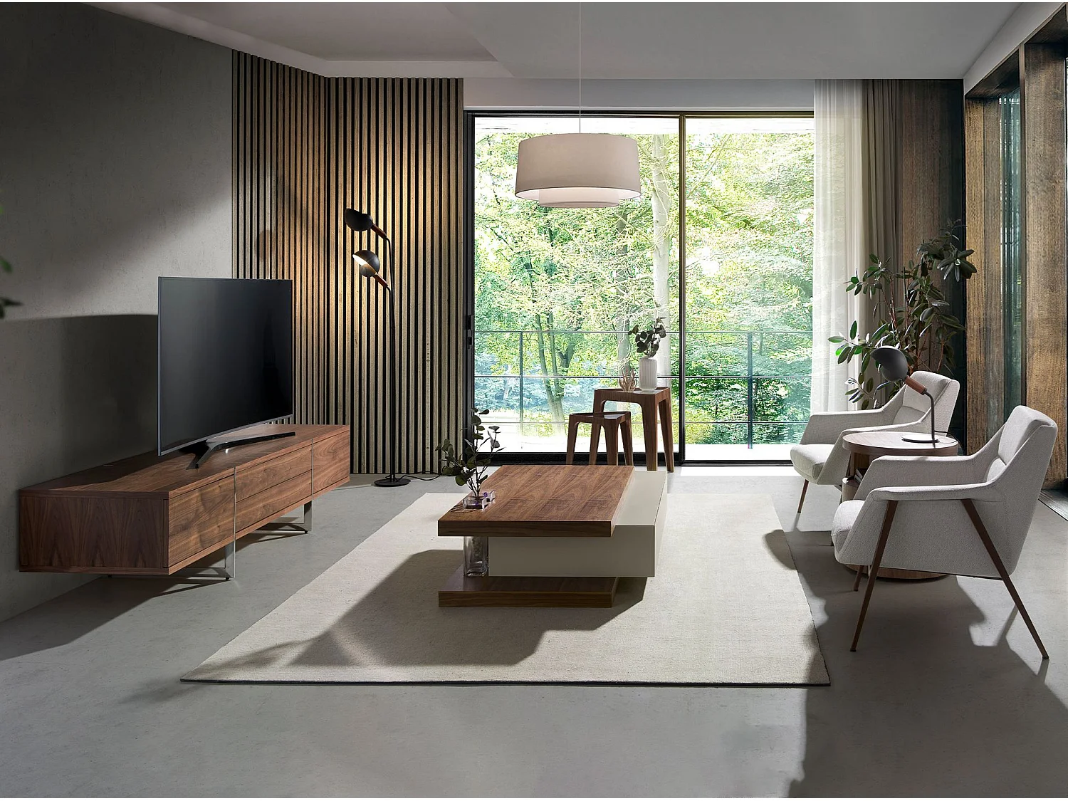 TV-Ständer Nussbaum und verchromter Stahl 3045 ANGEL CERDA