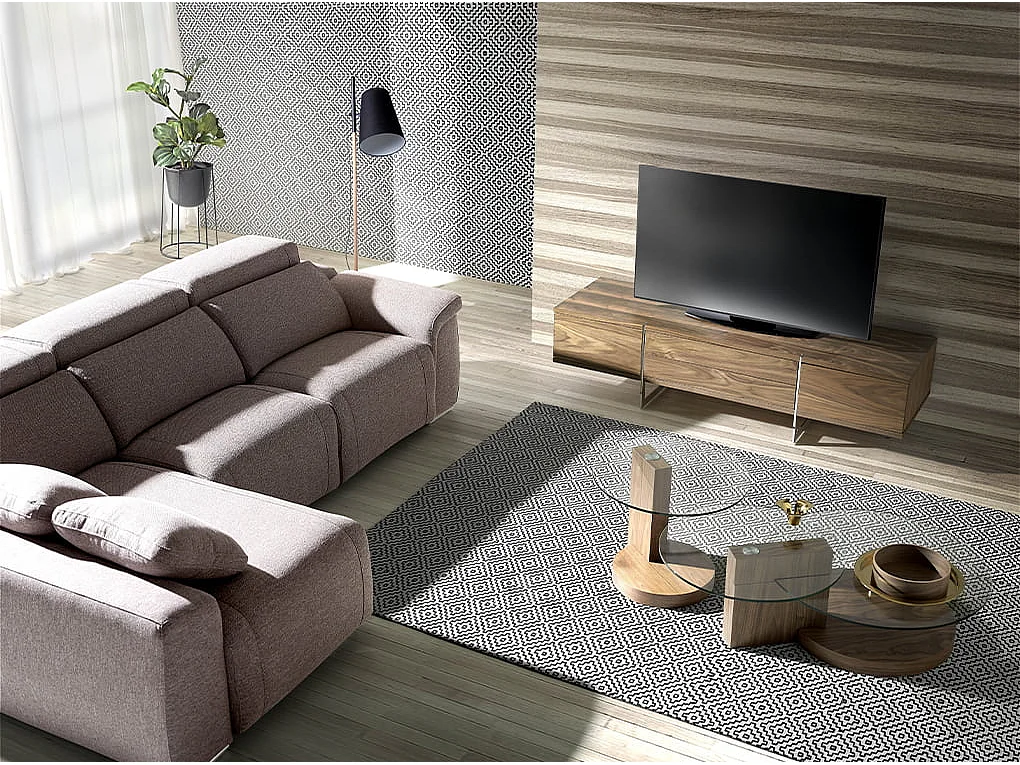 TV-Ständer Nussbaum und verchromter Stahl 3045 ANGEL CERDA