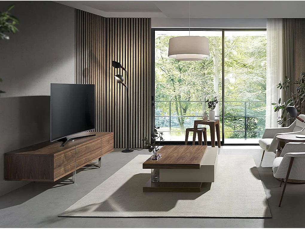 TV-Ständer Nussbaum und verchromter Stahl 3045 ANGEL CERDA
