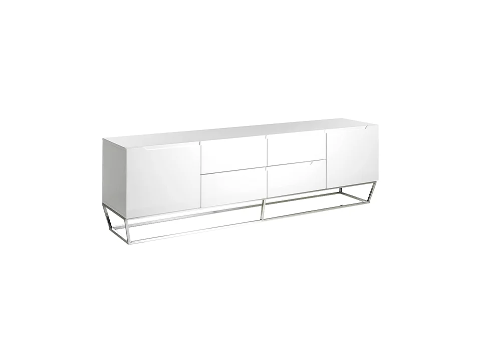 Meuble TV en bois blanc et acier chromé