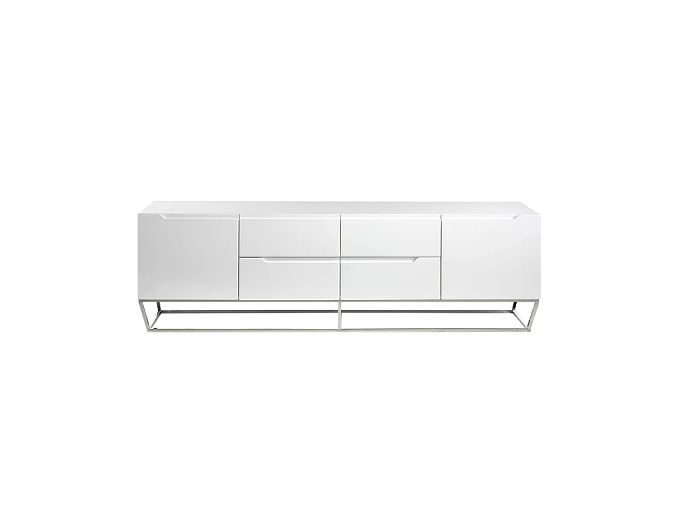 Meuble TV en bois blanc et acier chromé