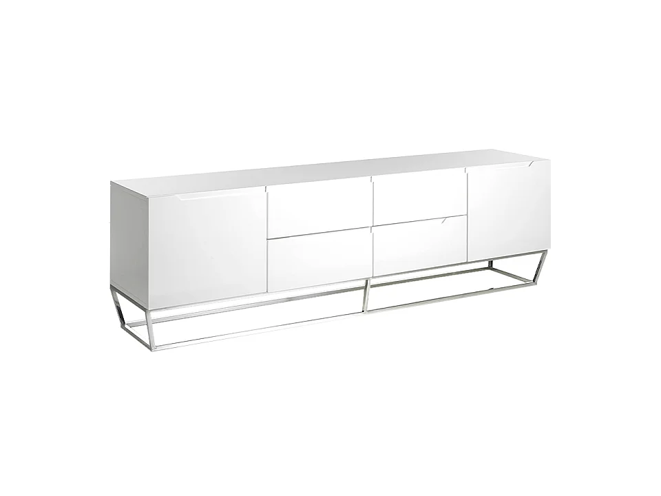 Meuble TV en bois blanc et acier chromé