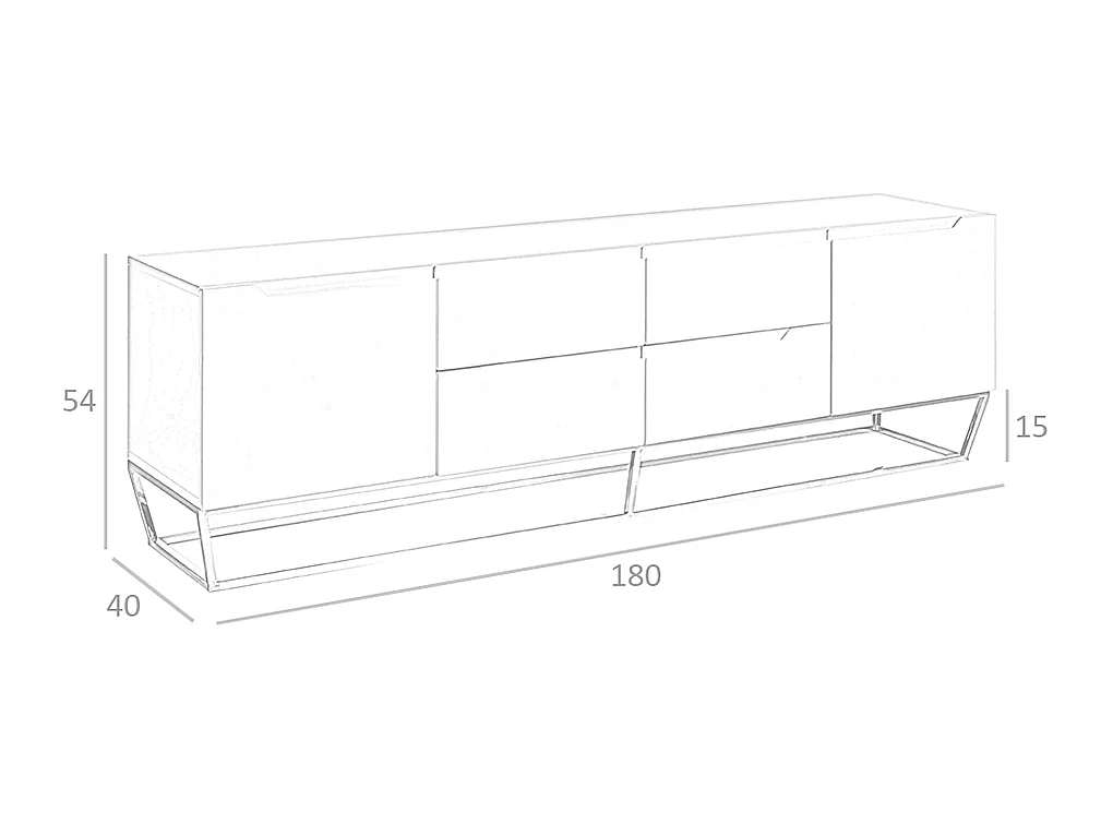 Meuble TV en bois blanc et acier chromé