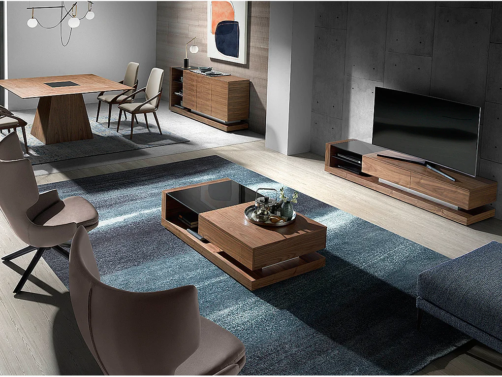 Meuble TV en noyer et vitrail noir 3139 ANGEL CERDA