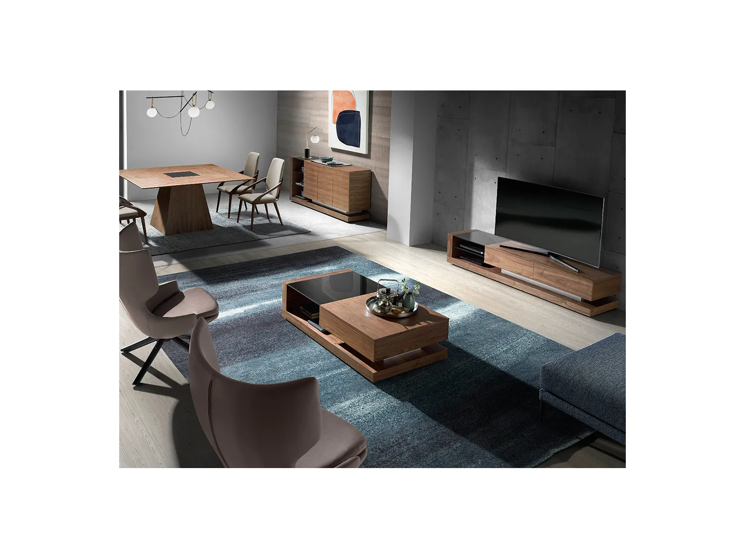 Meuble TV en noyer et vitrail noir 3139 ANGEL CERDA