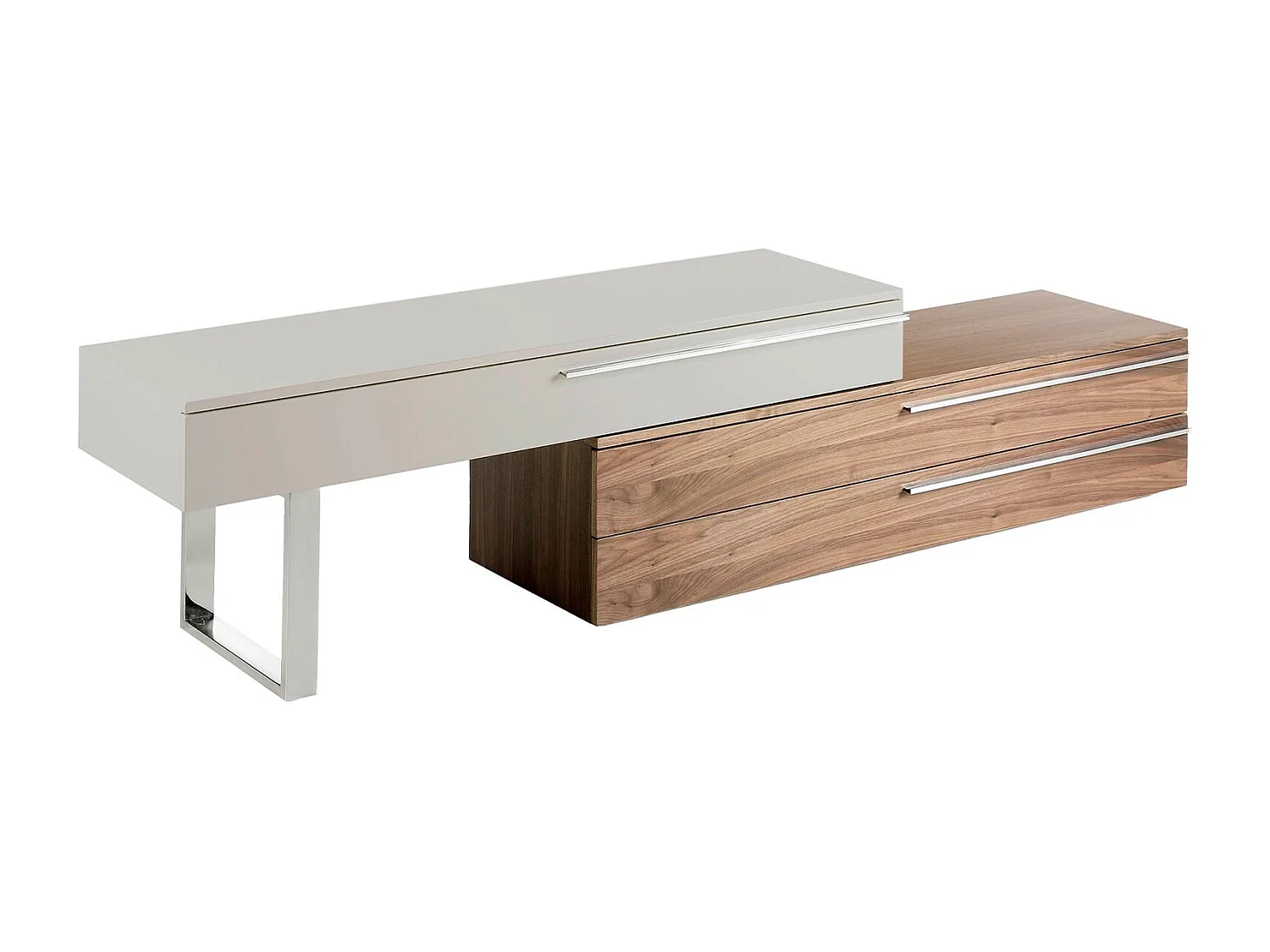 Meuble TV en bois beige, noyer et acier chromé 3081 ANGEL CERDA