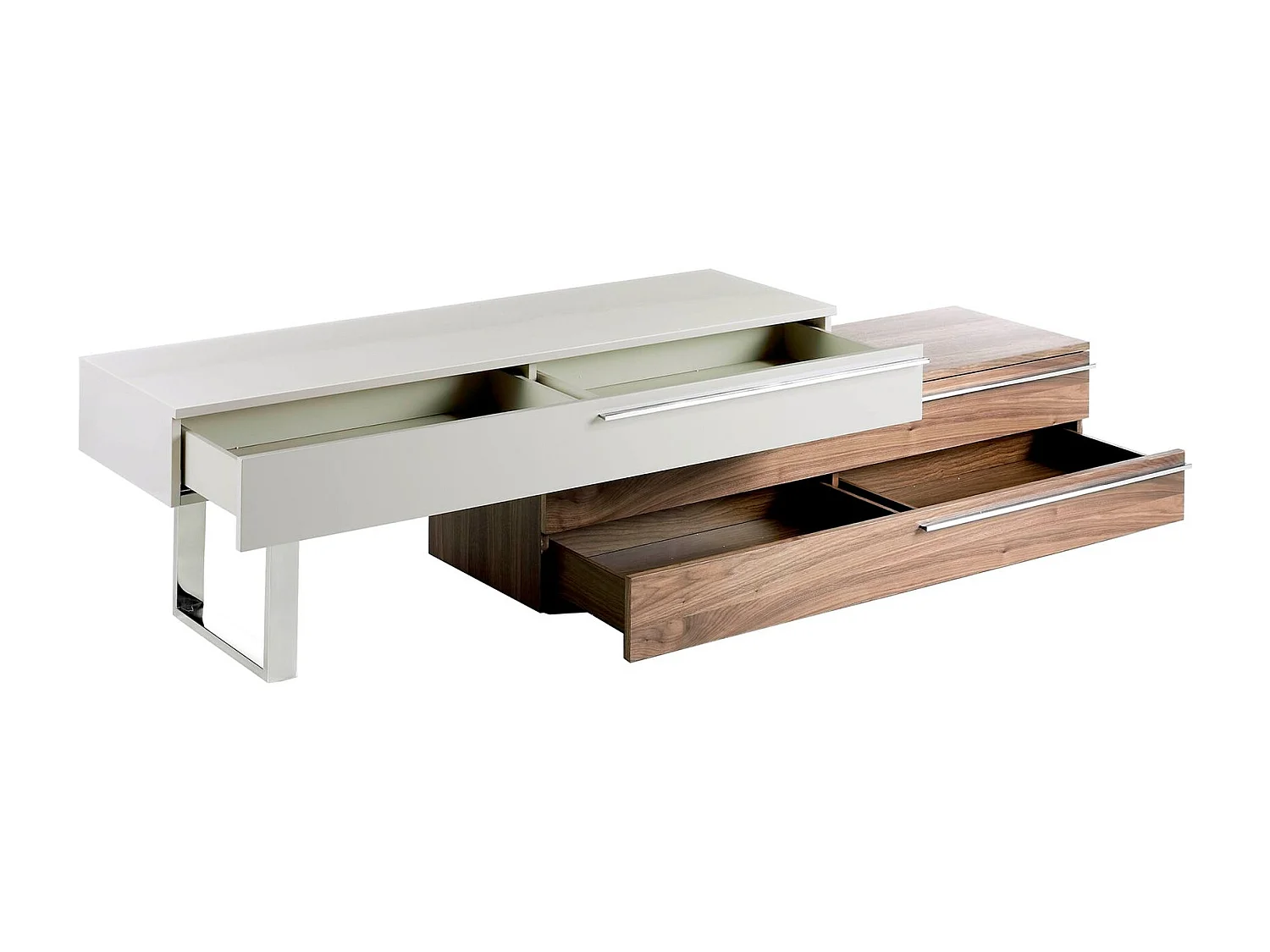 Meuble TV en bois beige, noyer et acier chromé 3081 ANGEL CERDA