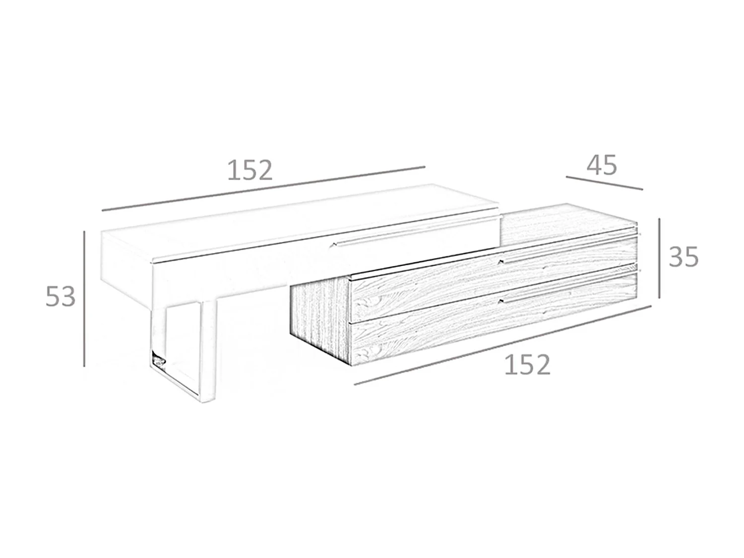 Meuble TV en bois beige, noyer et acier chromé 3081 ANGEL CERDA