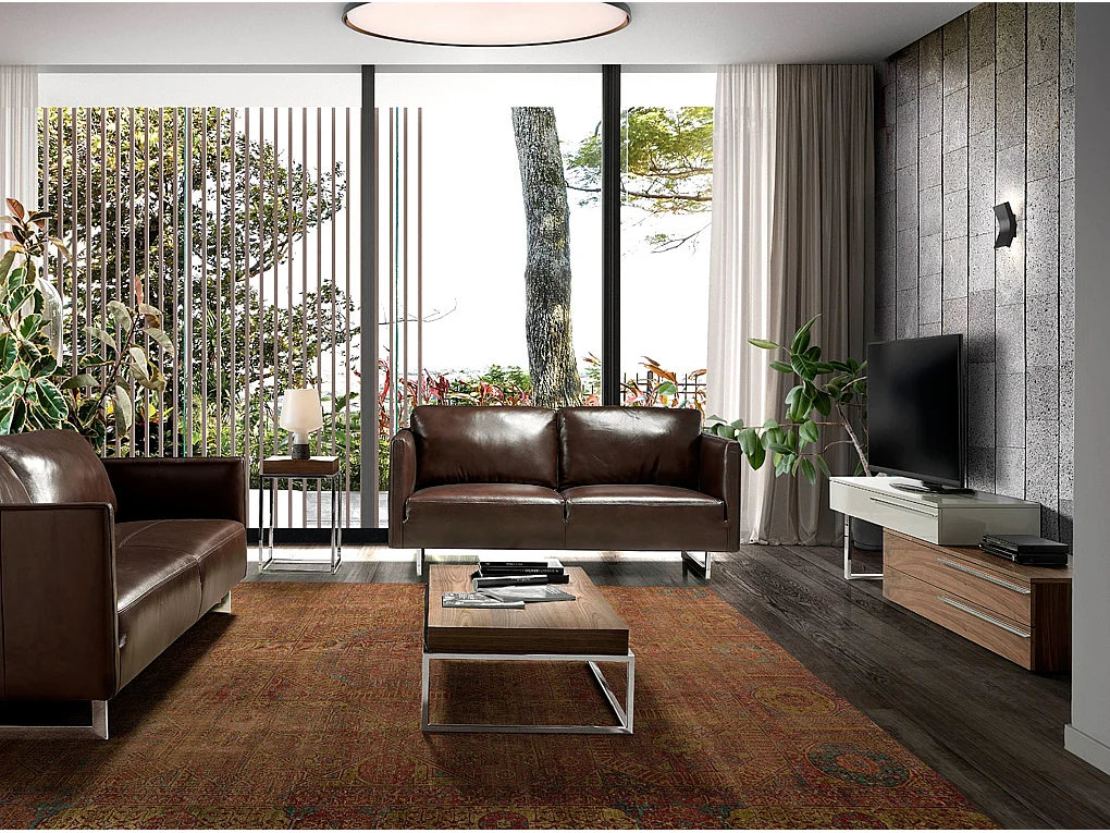 Meuble TV en bois beige, noyer et acier chromé 3081 ANGEL CERDA