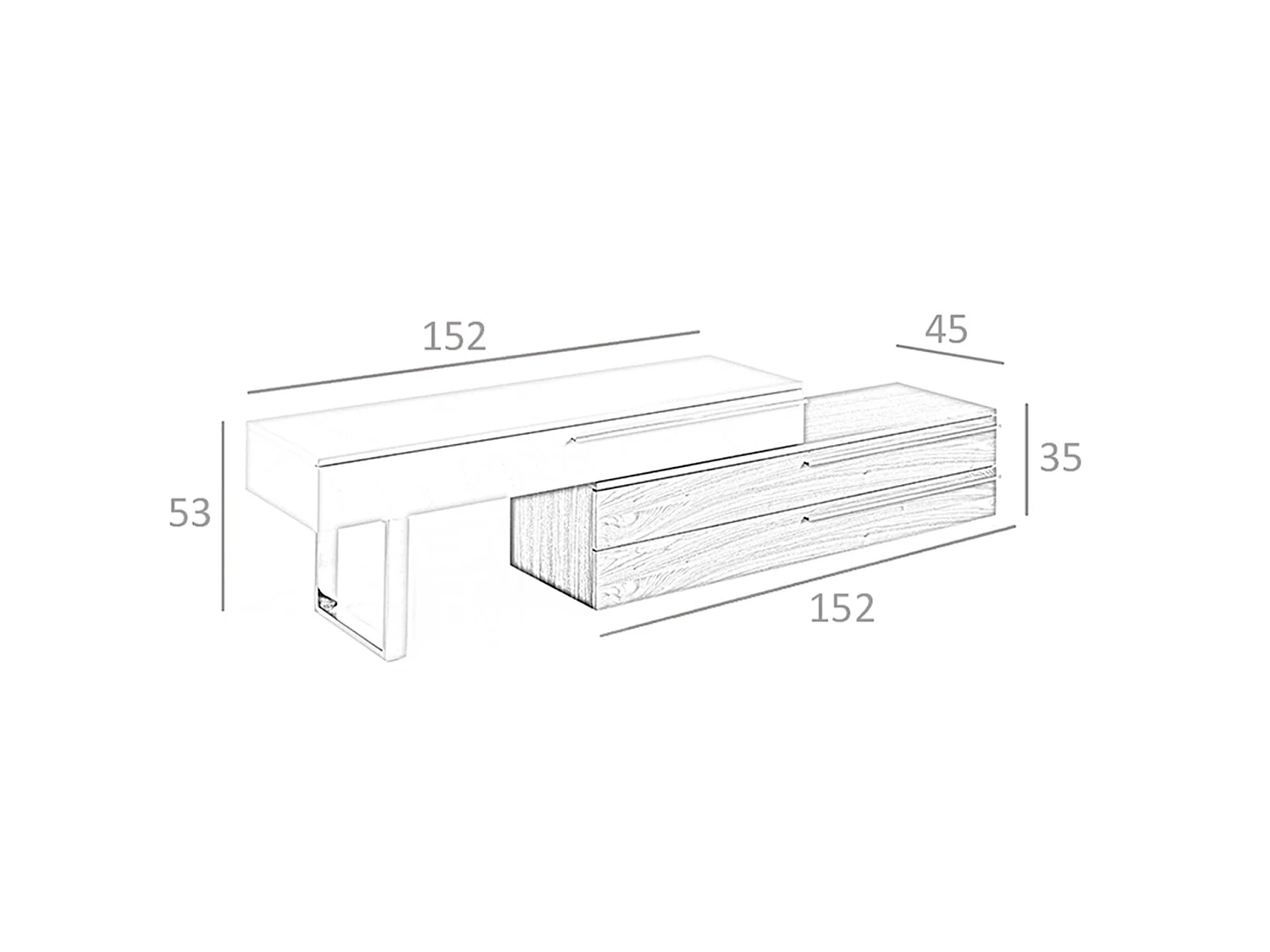 Meuble TV en bois beige, noyer et acier chromé 3081 ANGEL CERDA