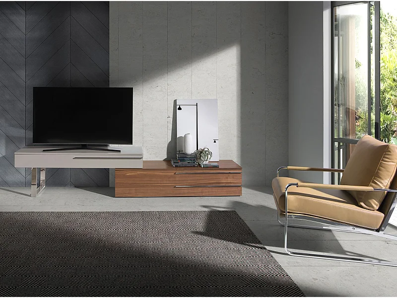 Mobile TV in legno beige, noce e acciaio cromato 3081 ANGEL CERDA