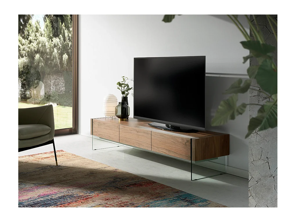 Meuble TV de noyer et verre 3085 ANGEL CERDA