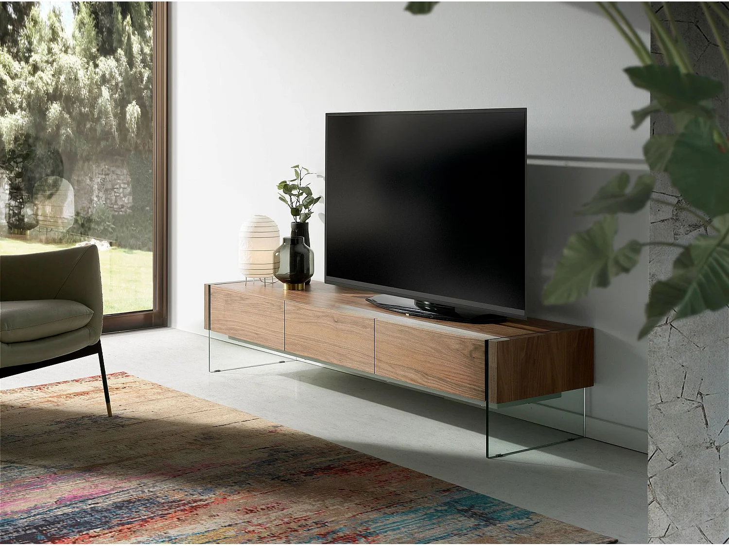 Mueble TV nogal y cristal templado 3085 ANGEL CERDA