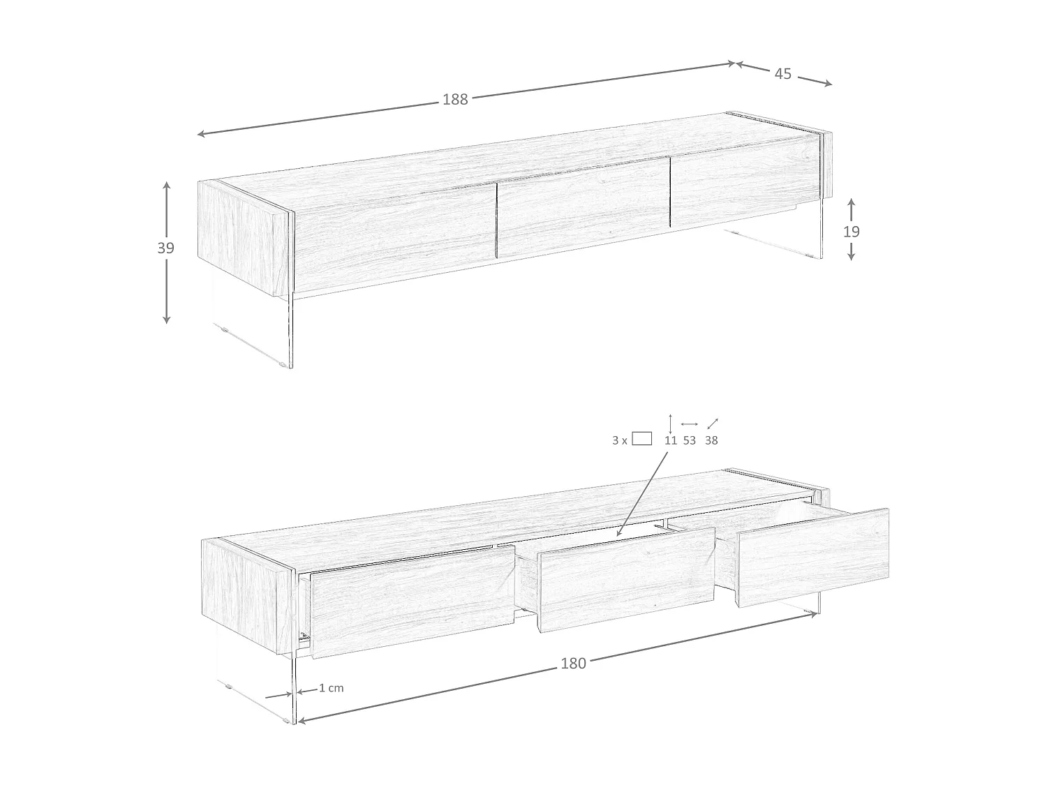 Mueble TV nogal y cristal templado 3085 ANGEL CERDA