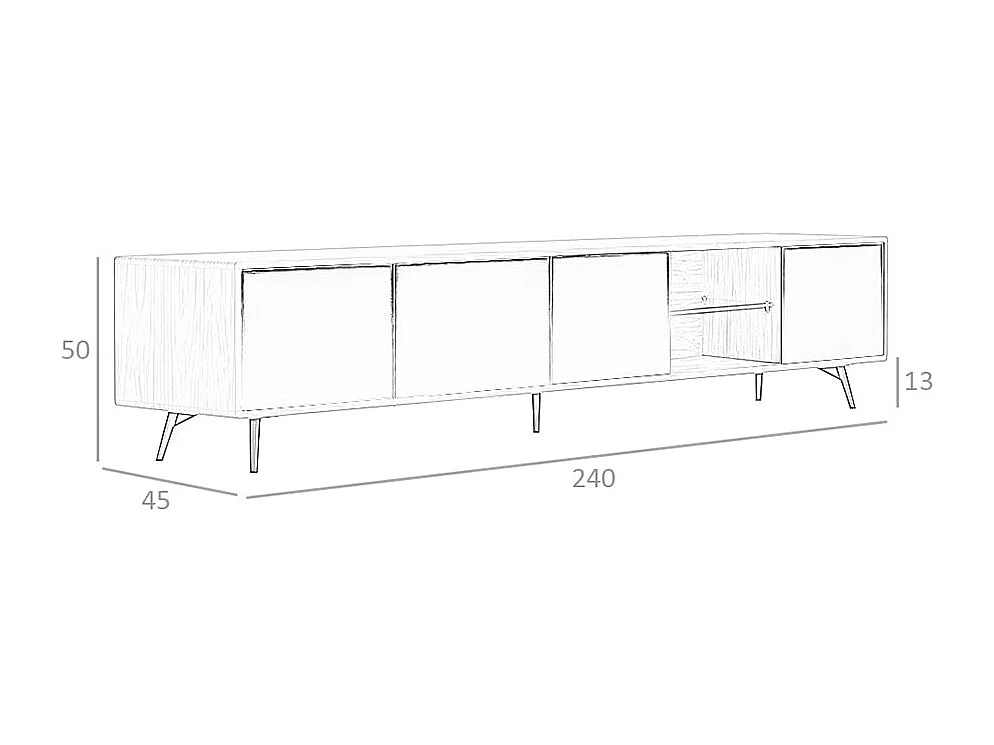 Suporte de TV com estrutura de madeira folheada a nogueira com quatro portas em vidro pintado 3048