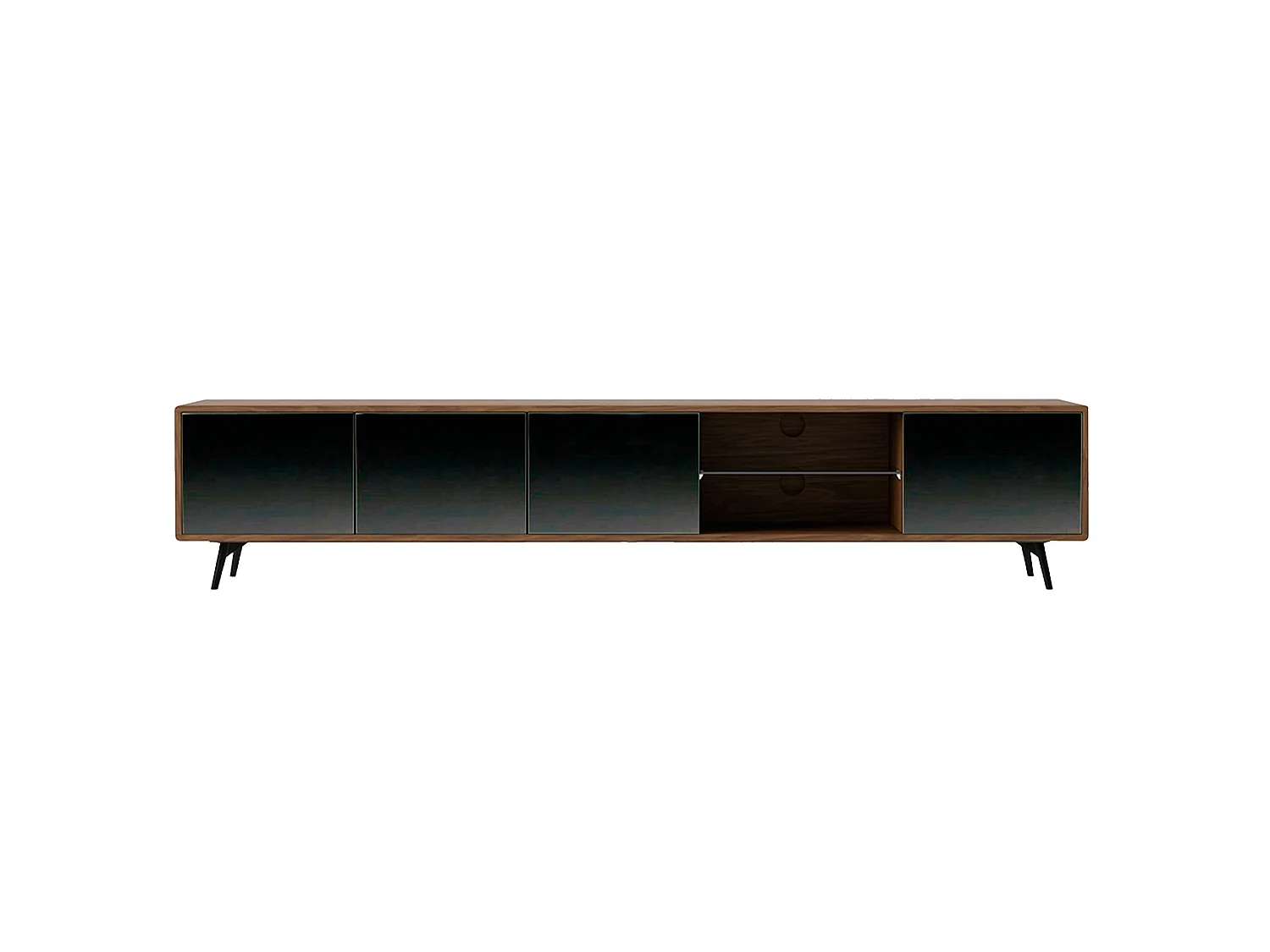 TV-Möbel mit Spiegeleffekt aus schwarzem Glas, Nussbaum und schwarzem Stahl 3048 ANGEL CERDA