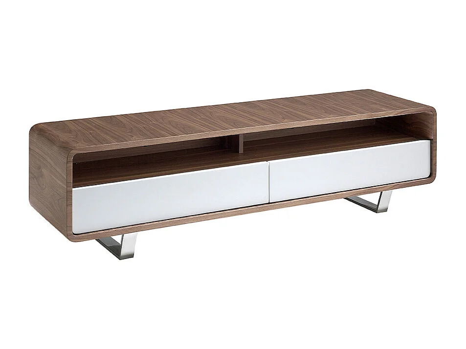 Mobile TV in legno di noce con cassetti bianchi e acciaio cromato   3046 ANGEL CERDA