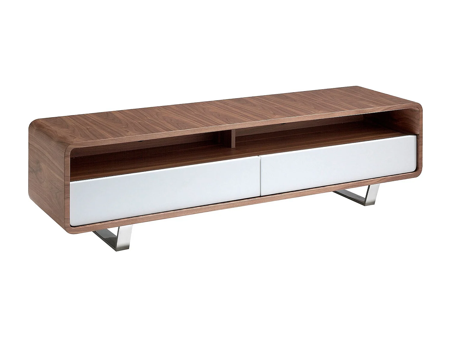 Meuble TV bois blanc, noyer et acier chromé 3046 ANGEL CERDA