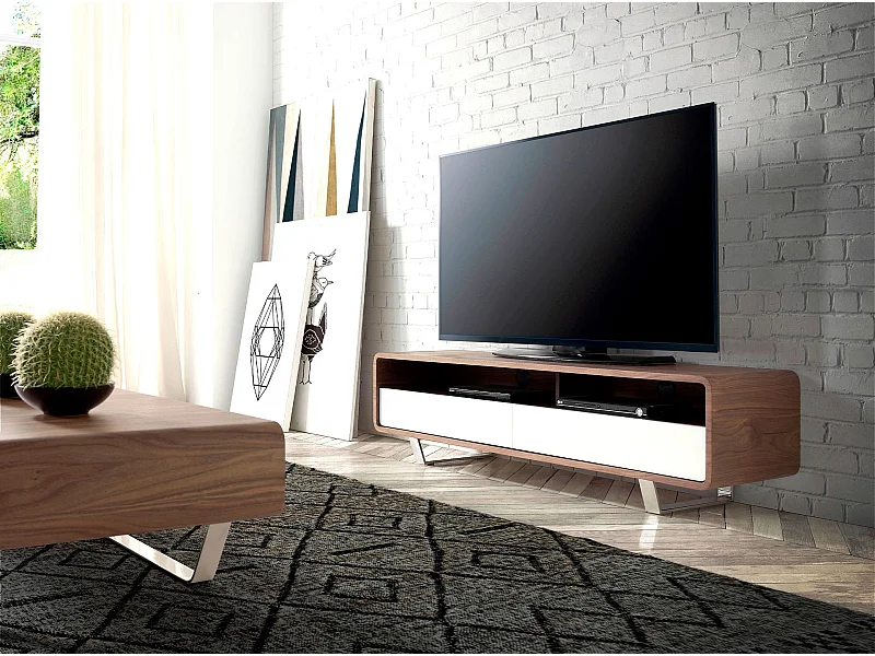 Meuble TV bois blanc, noyer et acier chromé 3046 ANGEL CERDA