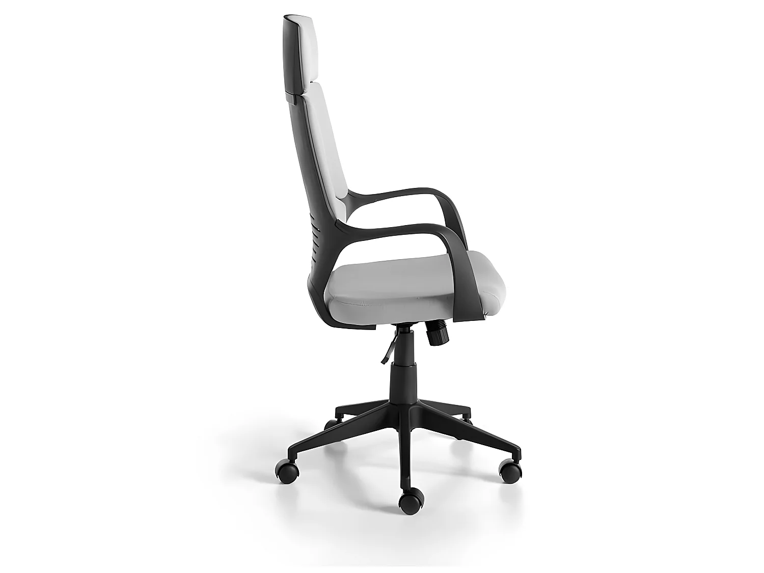 Obrotowe krzesło biurowe z jasnoszarej tkaniny i czarnego PCV