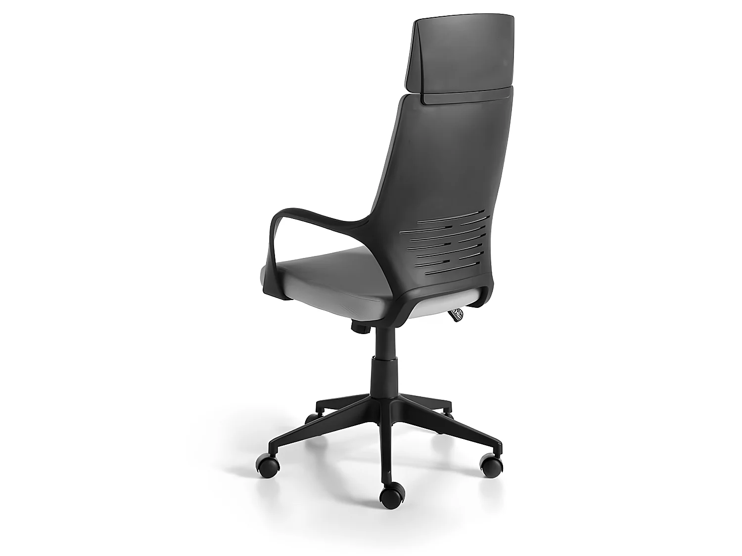 Obrotowe krzesło biurowe z jasnoszarej tkaniny i czarnego PCV