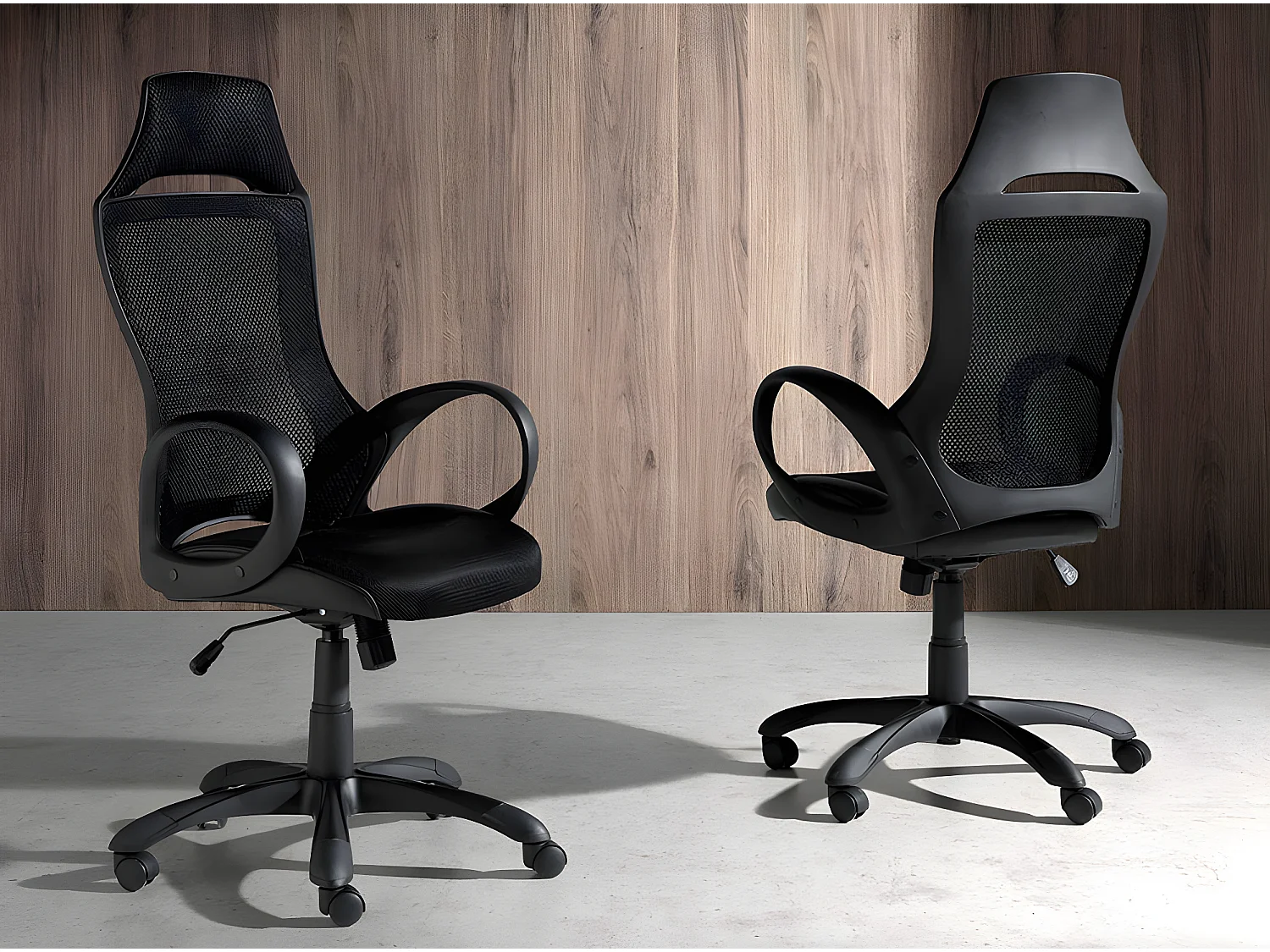 Obrotowe krzesło biurowe z czarnej tkaniny