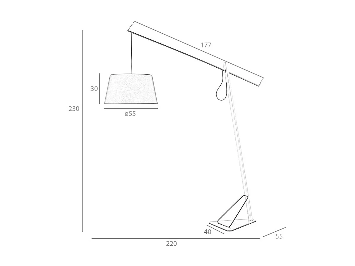Staande lamp in eikenhout en zwart staal
