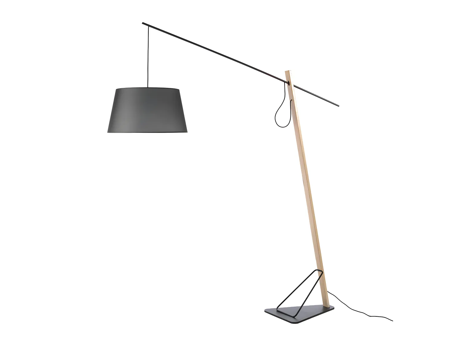 Lampadaire en bois de chêne et acier noir