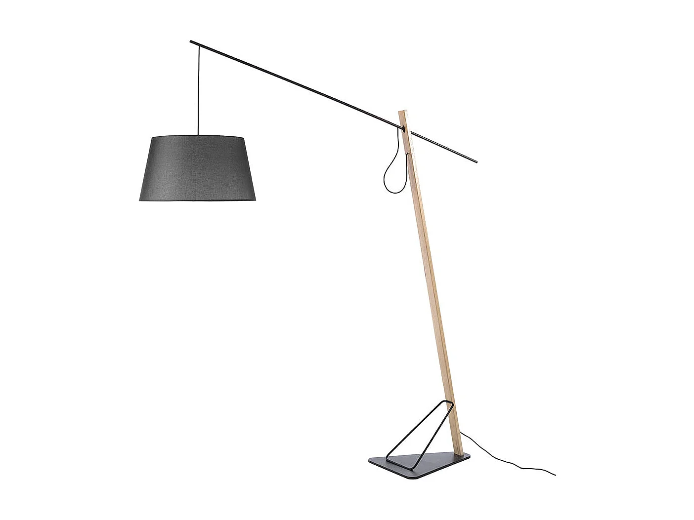 Staande lamp in eikenhout en zwart staal