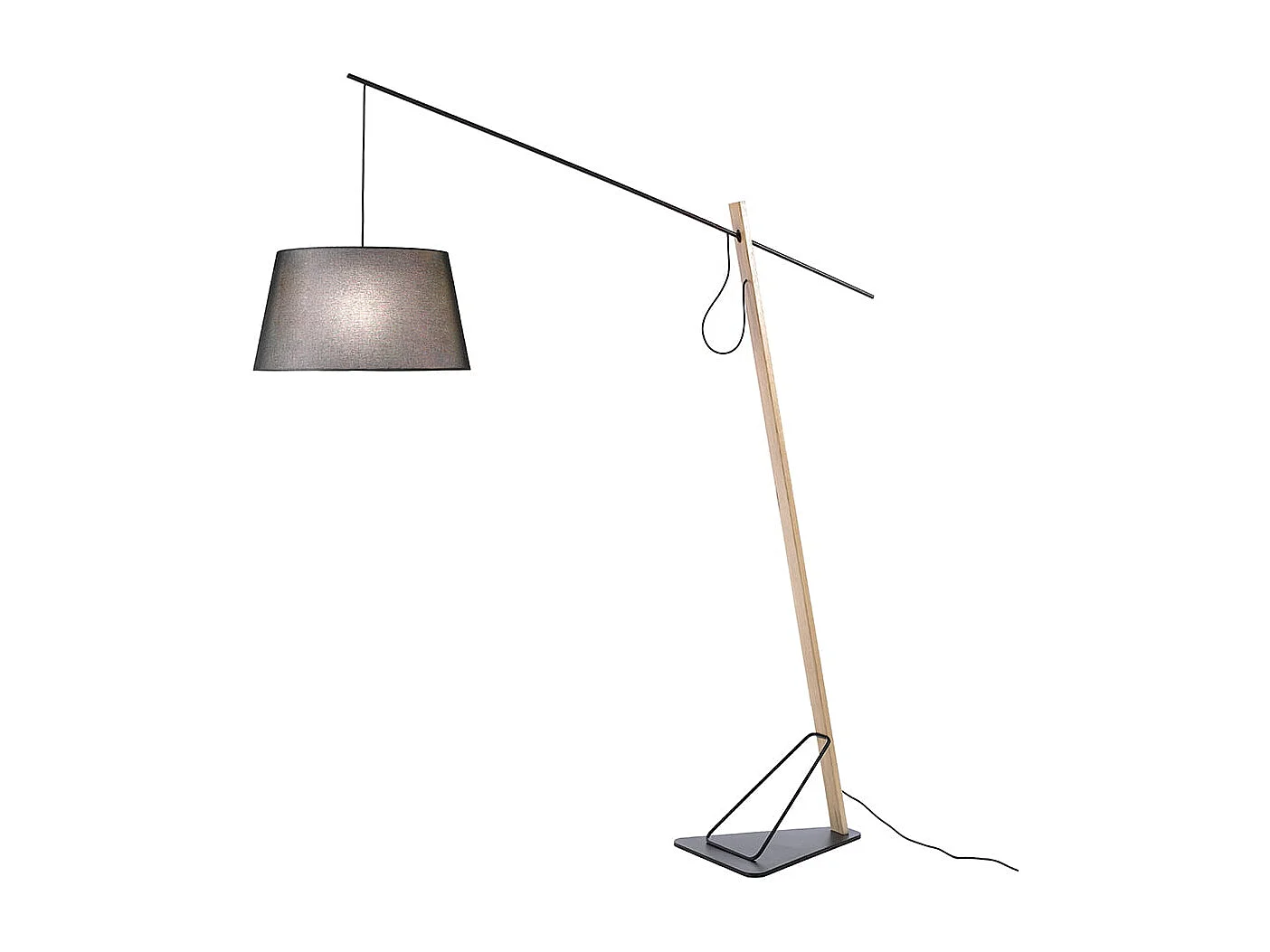 Staande lamp in eikenhout en zwart staal